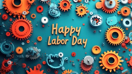 Fototapeta premium Celebratory Labor Day Design with Gears and Festive Colors