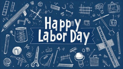 Happy Labor Day Illustration with Tools and Craft Items