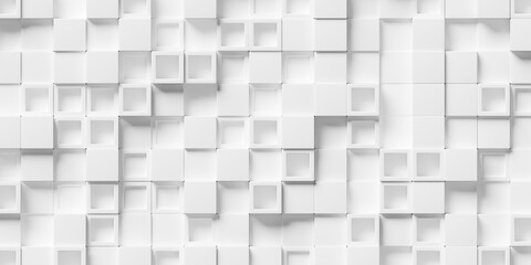 White cube boxes block background, random offset, some open with frame, wallpaper banner template with bevel