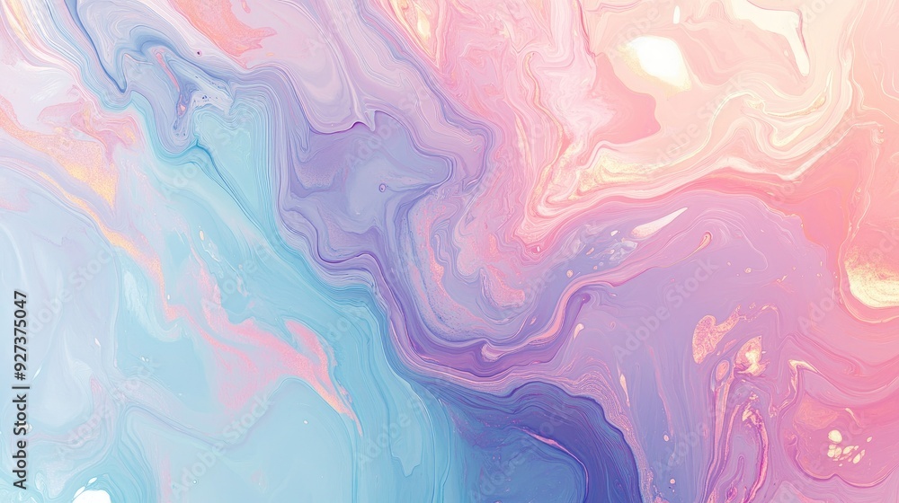 Poster subtle pastel fluid art pattern with large blank area for copy on the left