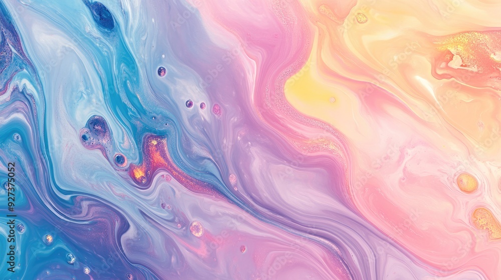 Poster subtle pastel fluid art pattern with large blank area for copy on the left