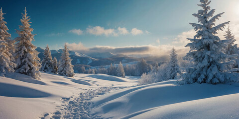 Winter landscape panorama , snowy winter nature