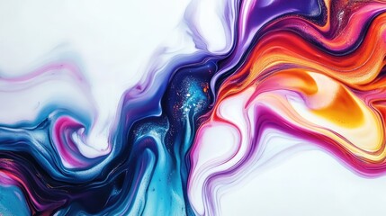 Naklejka premium Vibrant abstract fluid art with swirling colors and ample copy space on a light background