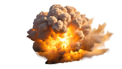 Big explosion isolated on white background. Generative AI.