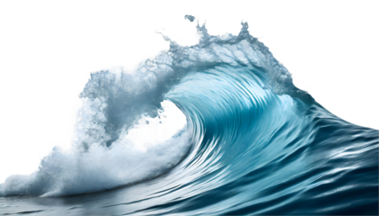 big wave for textures Splash on a white isolated background. Generative AI.