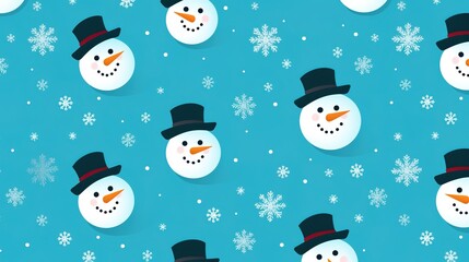 Snowman Background Pattern: Cheerful and Festive Design Featuring Repeating Snowman Motifs Against a Winter-Themed Background. Perfect for Holiday Decorations, Greeting Cards, and Seasonal Crafts.