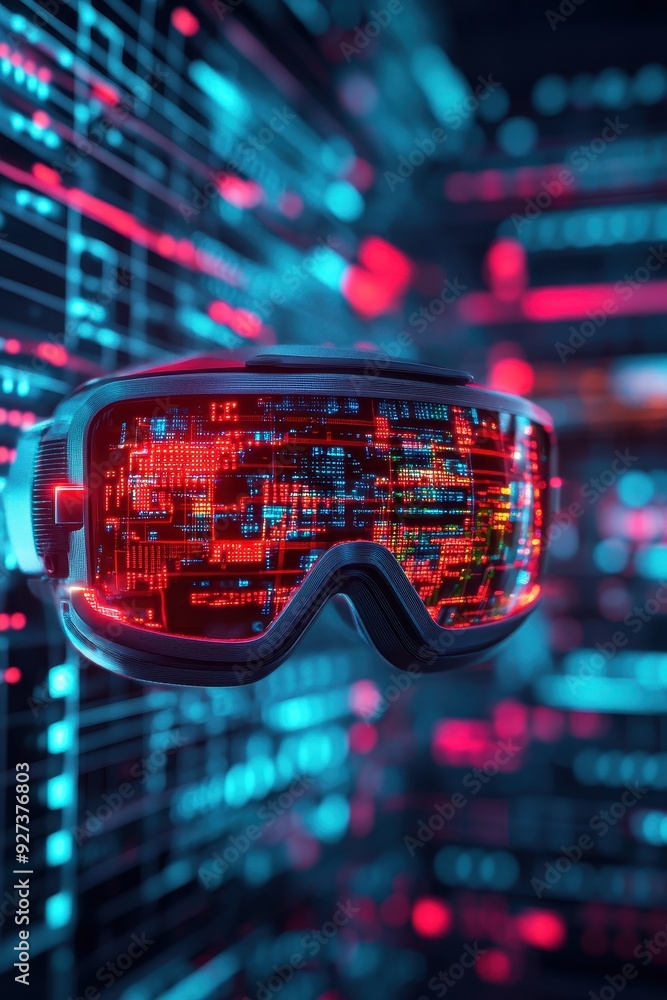 Leinwandbilder futuristic vr headset with digital code graphics, blending technology and immersive experiences in a