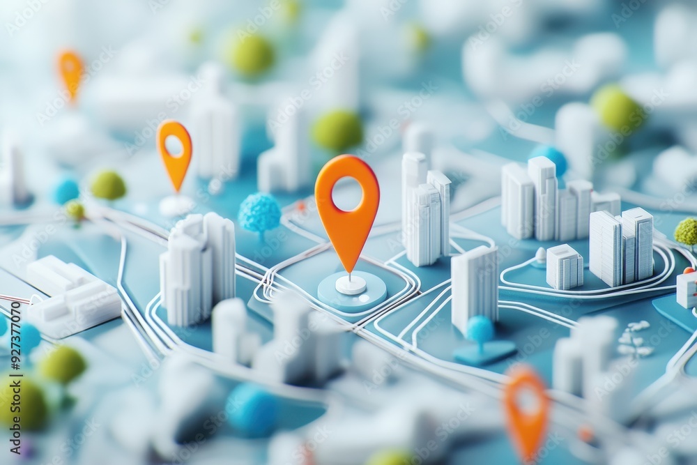 Aufkleber city map with location markers, showing buildings and urban layout for navigation and geolocation concepts.