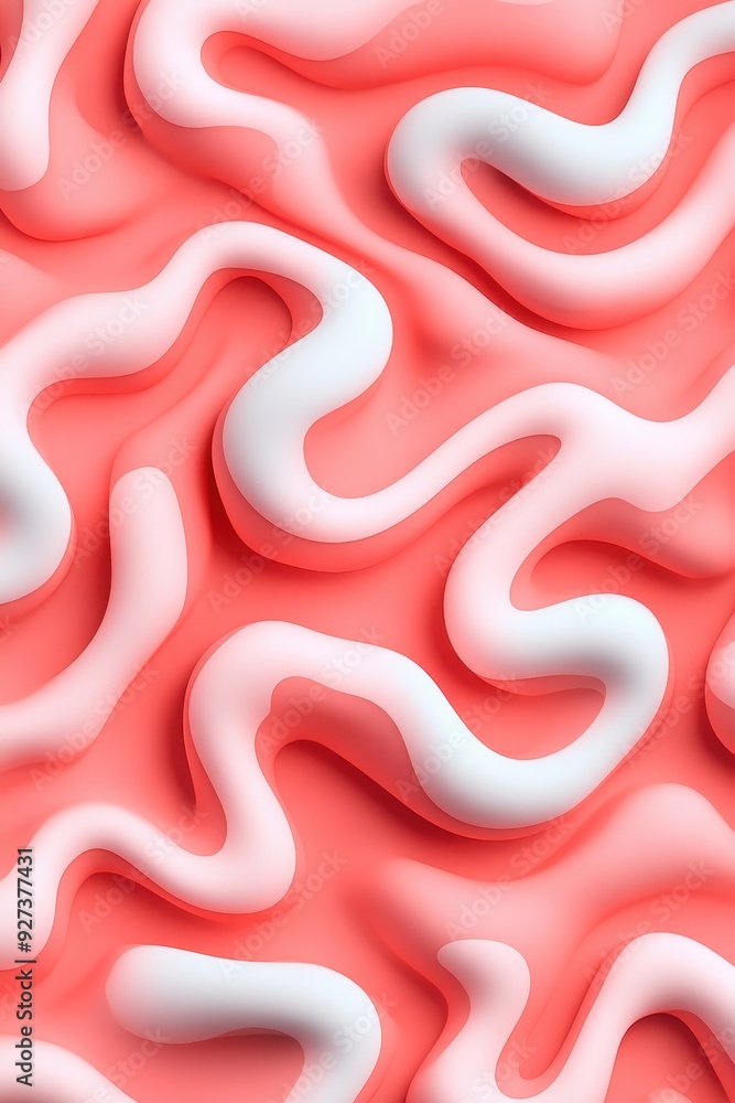 Poster Abstract ing of fluid wavy shapes in pink and white, creating a modern, dynamic visual effect.