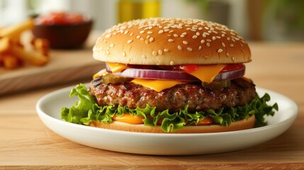 Cheese burger alone on white dish