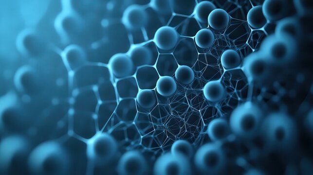 Abstract blue molecular structure, beautiful scientific background in biotechnology and nanotechnology imagery.