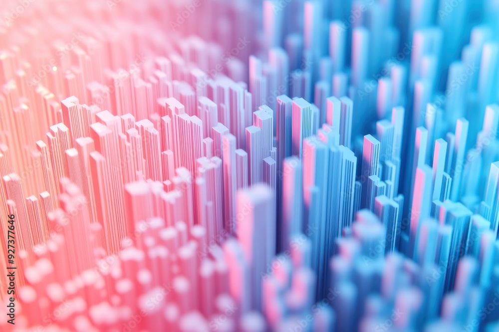 Poster abstract colorful ing of vertical bars in pink and blue tones, creating a vibrant modern futuristic 