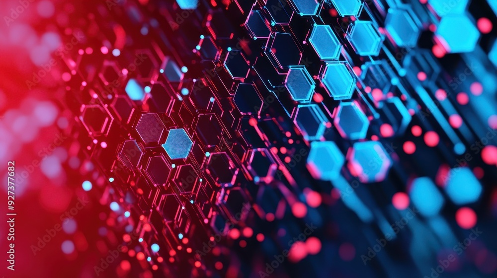 Aufkleber abstract digital background of hexagons and vibrant neon lights. modern technology and futuristic de