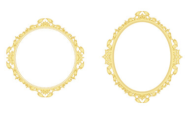 装飾円フレーム。中世西洋鏡風装飾。金色風。