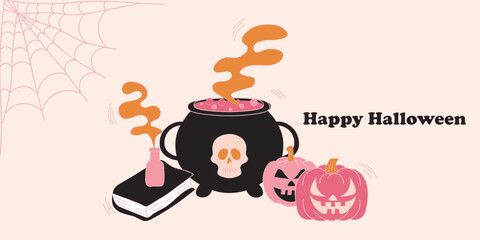 Ornate Happy Halloween Background. Trendy hand drawn greetings template
