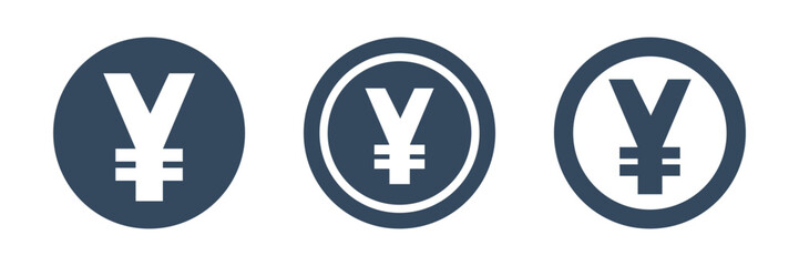 3 different coins with yen or yuan symbol, japanese or chinese currency vector icons pack, round pictogram collection