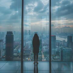 Fototapeta premium Businesswoman Overlooking City Skyline Contemplating Future Opportunities