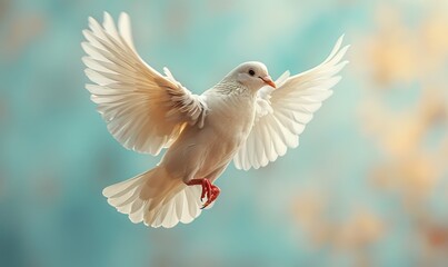 Obraz premium A sky funeral background with a white dove, providing space for text and reflection.