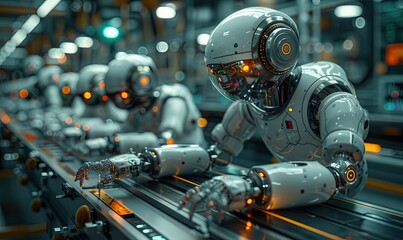 Fototapeta premium Future robotic arms will perform automated medical procedures with precision for surgical robots and remote hospital equipment, designed with wide banners and information holograms.