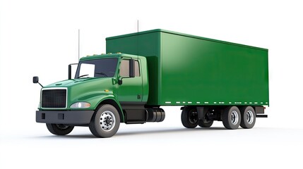 A 3D green delivery truck on a white background, leaving ample room for text or logo, ideal for e-commerce shipping concepts.