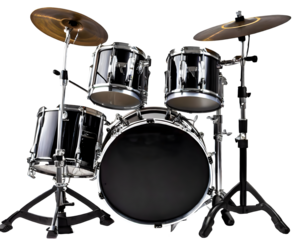 Black and silver drum kit on a white isolated background. Generative AI.