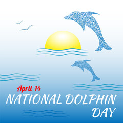 National Dolphin Day design in children's drawn style.