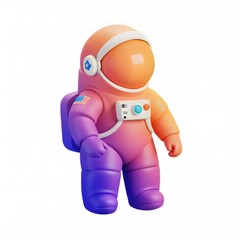 Fototapeta premium 3D Icon Cartoon astronaut with vibrant gradient colors, isolated on white background.