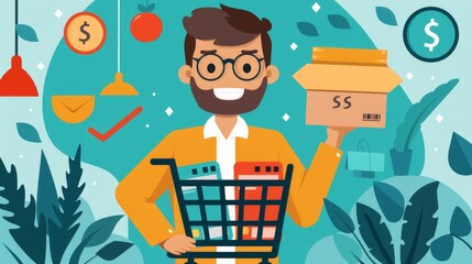 Cartoon vector business owner offering discounts and promotions to increase sales