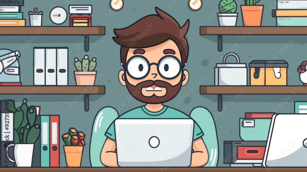Poster cartoon vector online store manager optimizing website for higher sales conversion