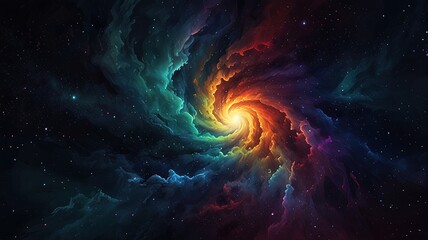 Obraz premium Abstract vector of a swirling nebula in low-poly style, with vibrant colors, set against a dark space background