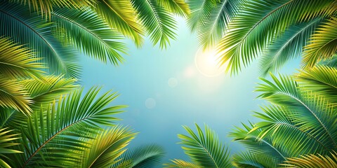 Fototapeta premium Palm tree leaves background for tropical and beach themed designs, tropical, palm tree, leaves, background, nature, green