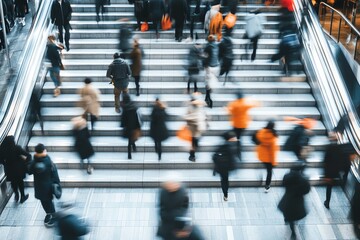 Blurred Motion of People Walking Down Stairs