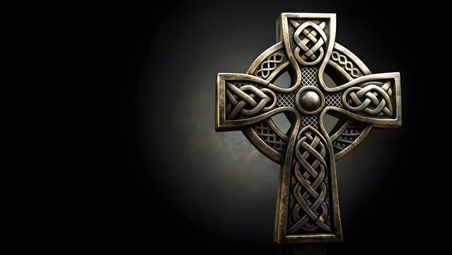 Celtic cross with intricate design on black background, celtic, cross, religious, symbol, Irish, Scotland