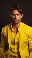 Obraz premium Striking Portrait of a Chic and Stylish Businessman Exuding Confidence and Professionalism in a Vibrant Yellow Suit