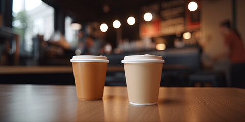 Two Disposal paper cup with coffee
