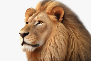 Face Of Big Lying Lion Isolated On A White Background