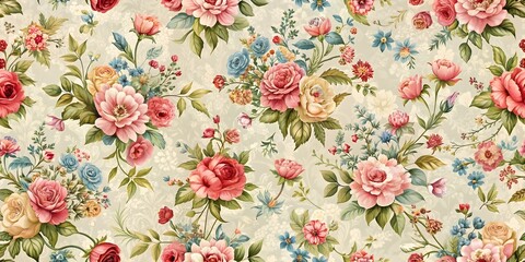 Seamless floral pattern in vintage British style with delicate flowers and intricate details, british, vintage, seamless