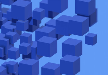 Obraz premium Flying blue cubes Abstract 3d rendering cubes of geometric shapes Modern background, composition corporate design for poster, cover, branding, banner, placard.