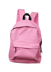 One stylish pink backpack isolated on white