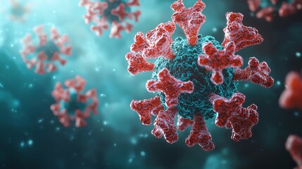 Close-up view of a virus, showcasing its intricate structure and vibrant colors, symbolizing infectious diseases and health research.
