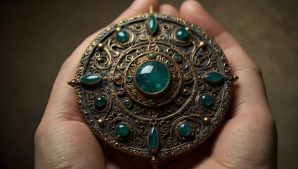 The intricate design and mystical properties of a lost amulet discovered in a hidden chamber ai_generated