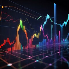 Naklejka premium financial stock market graph on digital technology abstract background, Panoramic abstract backdrop with stock market growth down, digital financial chart graphs