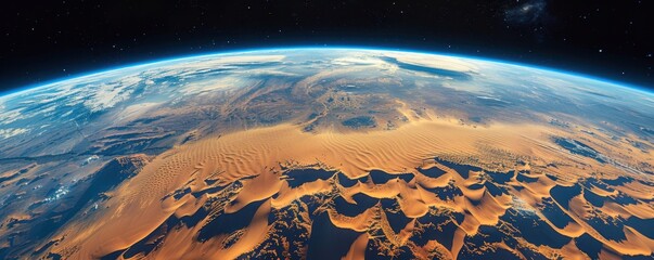 Stunning view of Earth with vast desert landscape, showing the planet's diverse geography from space. Perfect for nature and science themes.