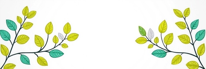 Obraz premium Elegant Green and Yellow Leaf Border on White Background