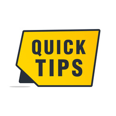 Quick Tips text in yellow banner with light bulb. Vector illustration. 