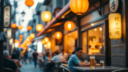 Outdoor Japanese street Restaurant with Bokeh Background