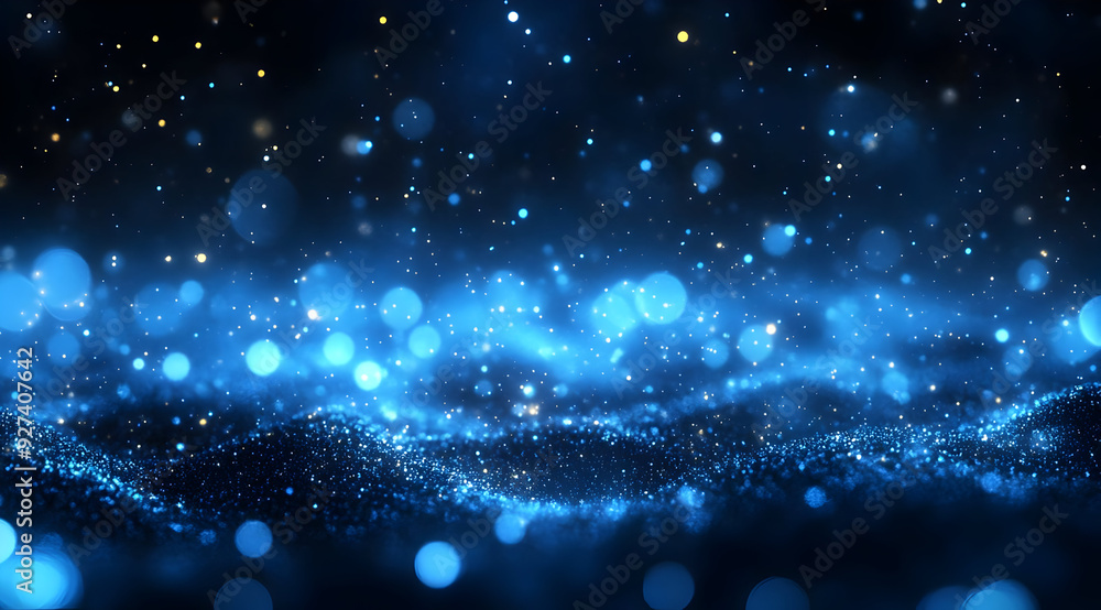 Poster a mesmerizing blue abstract background with shimmering particles creating a dreamlike atmosphere for
