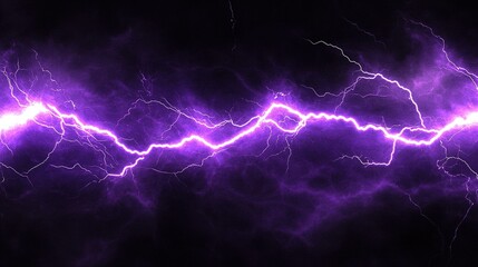 Vibrant purple lightning strikes against a dark stormy sky