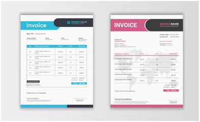 Obraz premium Simple clean invoice template design set. Invoice vector template. payment agreement template, invoice layout