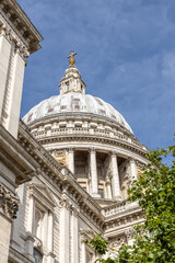 St Paul's Cathedral dome London on a sunny day with blue sky